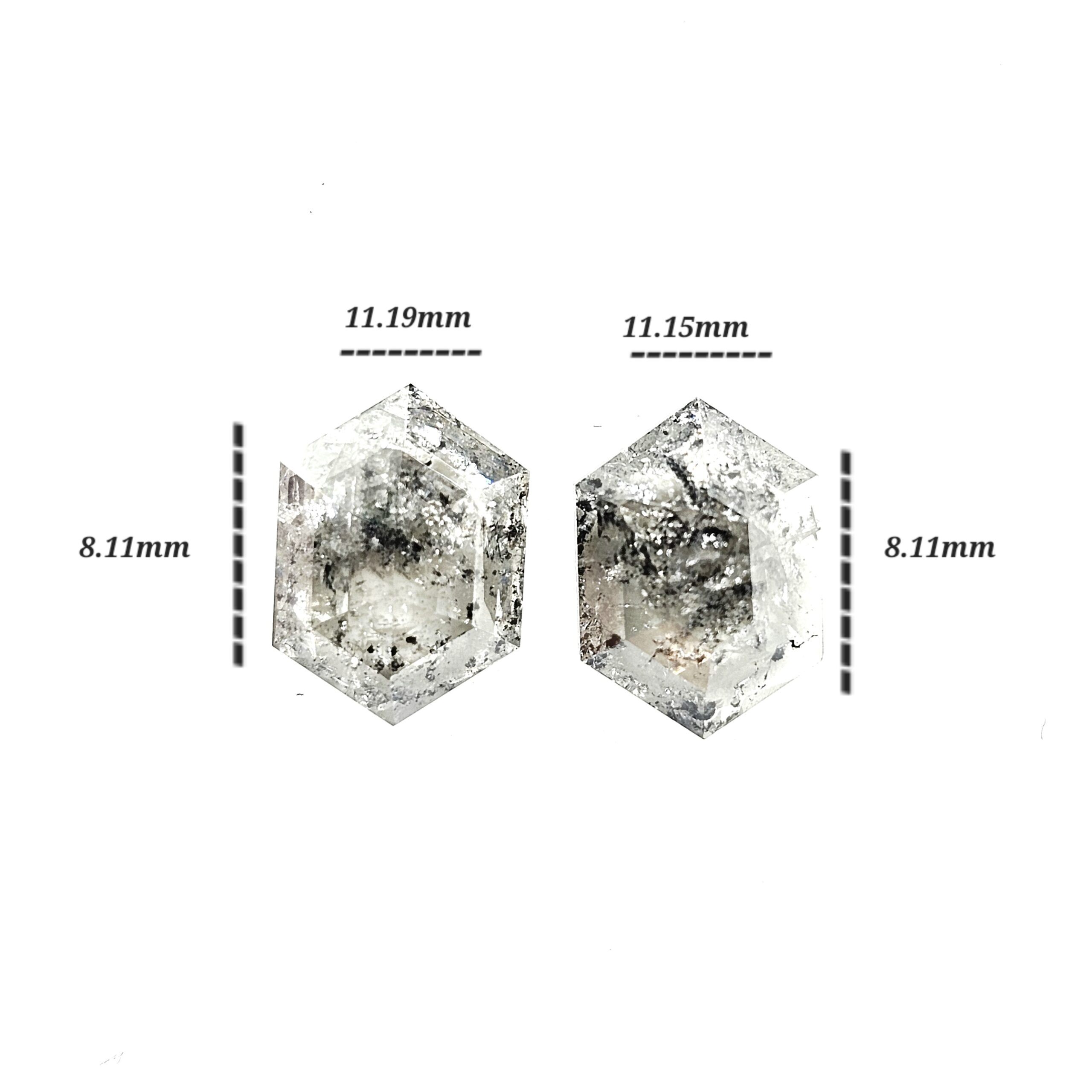 (TC401) 4.37 Ct Hexagon Shape Salt and Pepper Diamond Matching Pair for Custom Earrings, Studs & Fine Jewelry