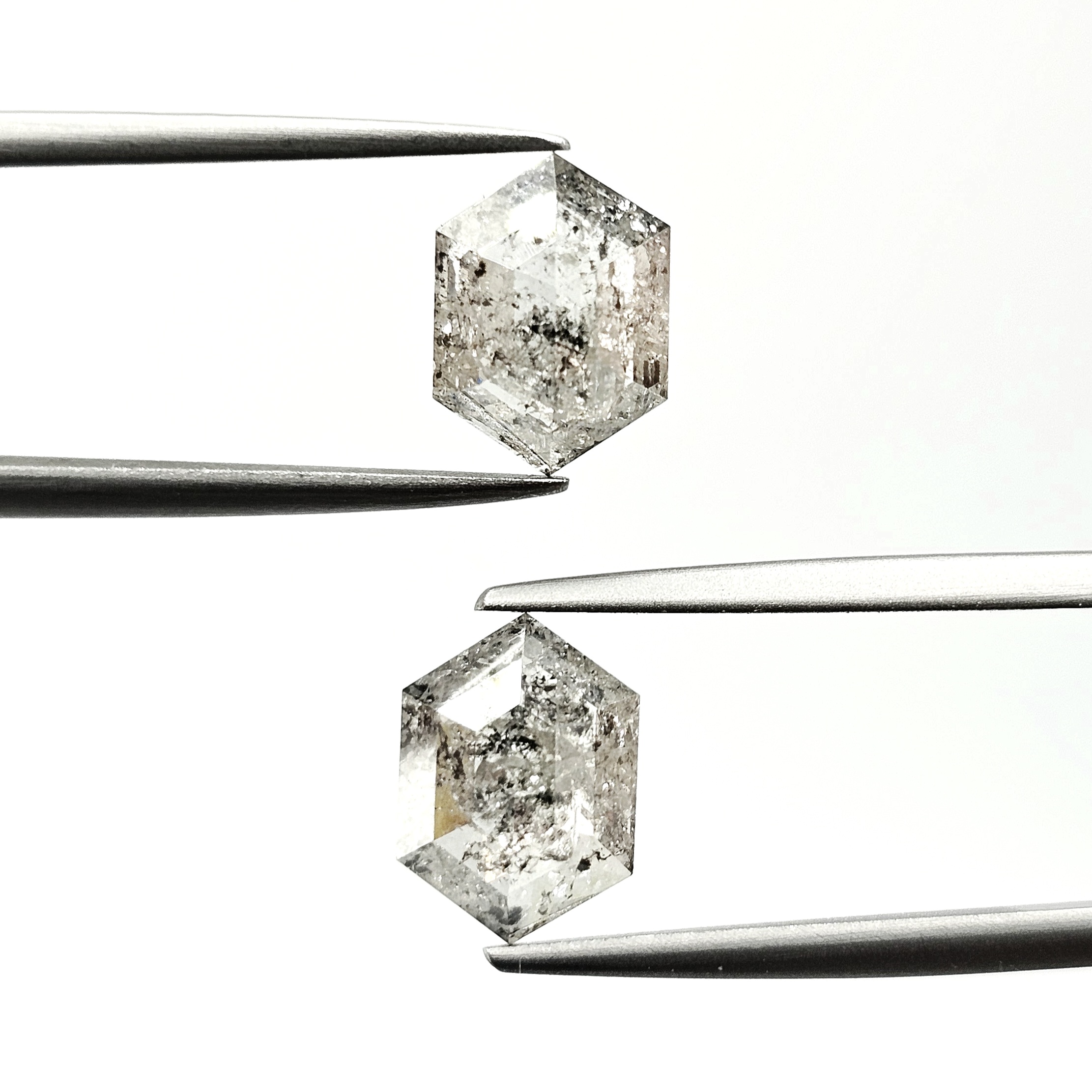 (TC401) 4.37 Ct Hexagon Shape Salt and Pepper Diamond Matching Pair for Custom Earrings, Studs & Fine Jewelry