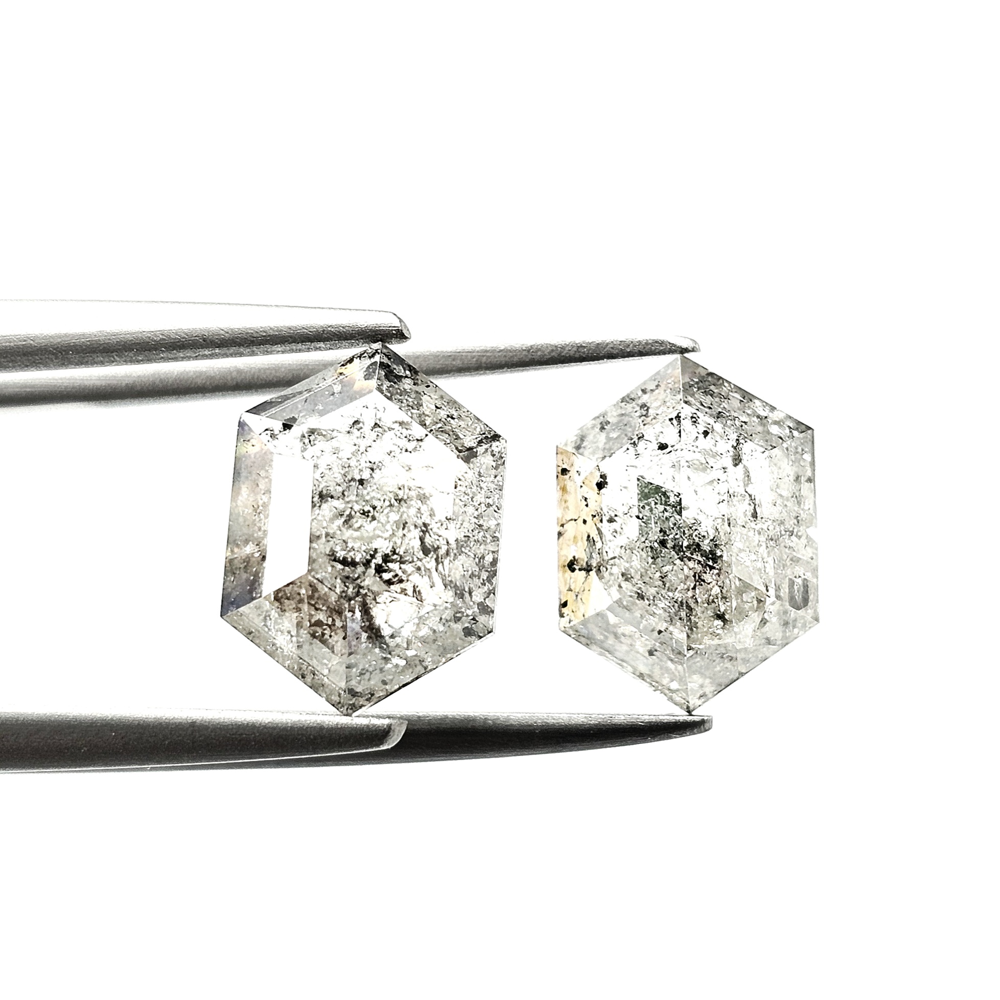 (TC401) 4.37 Ct Hexagon Shape Salt and Pepper Diamond Matching Pair for Custom Earrings, Studs & Fine Jewelry