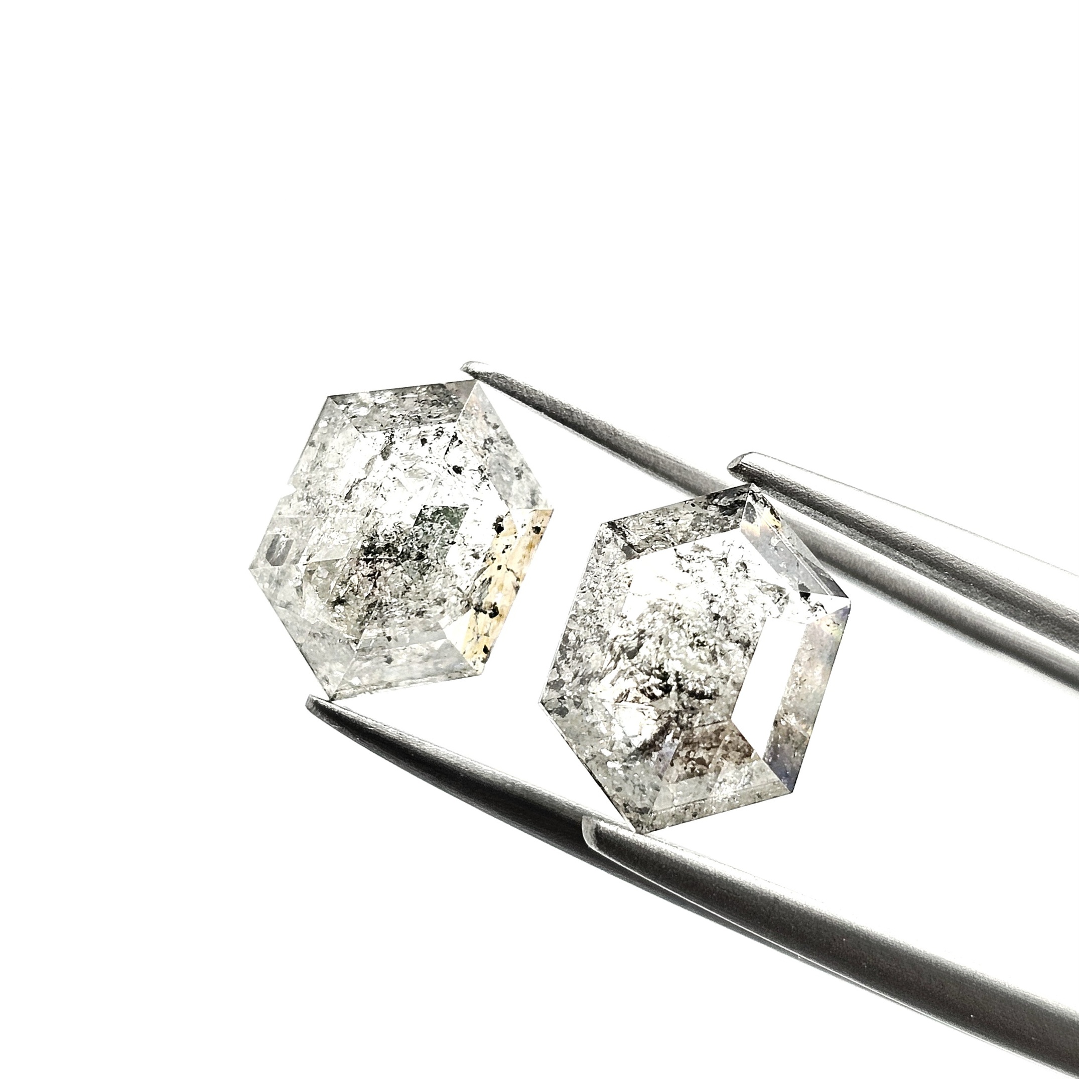 (TC401) 4.37 Ct Hexagon Shape Salt and Pepper Diamond Matching Pair for Custom Earrings, Studs & Fine Jewelry