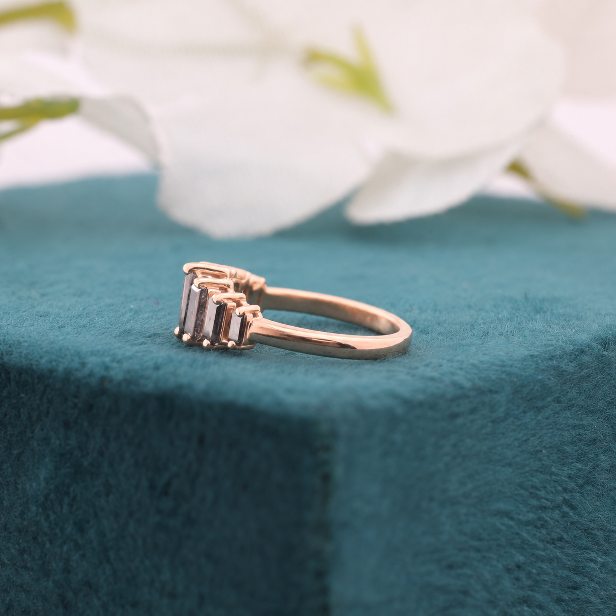 Salt and Pepper Baguette Diamond Ring in 10K Gold Minimalist Jewellery