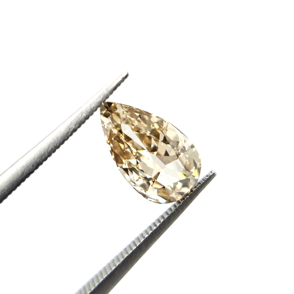 (Tc419) 0.64ct Fancy Old Mine Cut Pear Shape Champagne Color Natural Loose Diamond