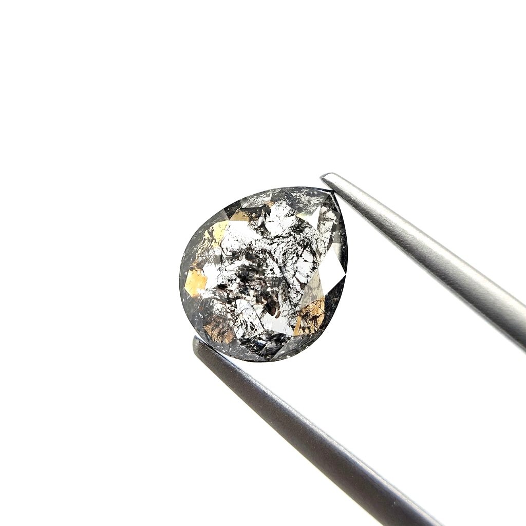 (Tc434) 3.46ct Pear Shape Salt and Pepper Natural Loose Diamond