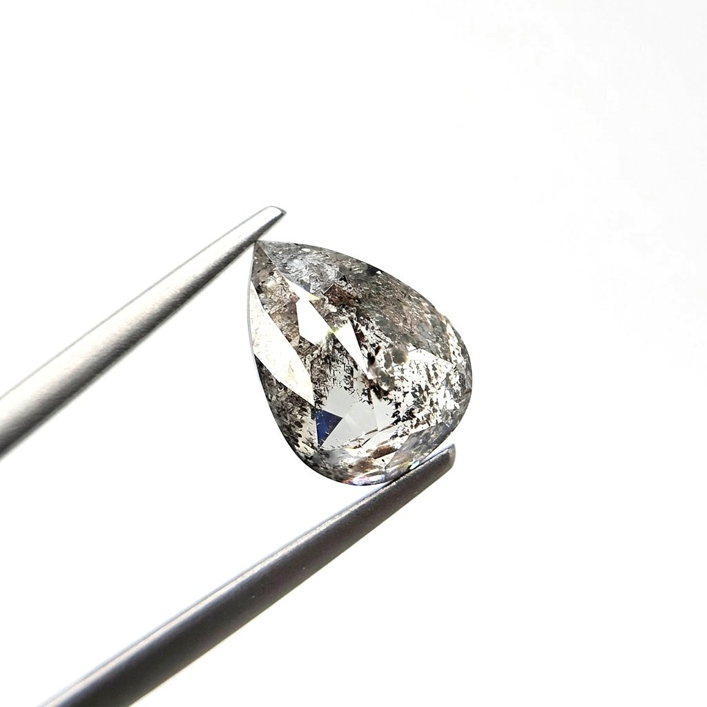 (Tc435) 4.53ct Pear Shape Salt and Pepper Natural Loose Diamond