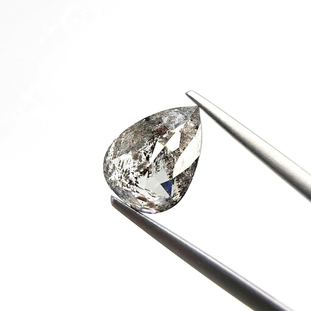 (Tc435) 4.53ct Pear Shape Salt and Pepper Natural Loose Diamond