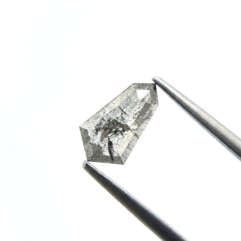 (Tc444) 1.38ct Shield Shape Salt and Pepper Natural Loose Diamond