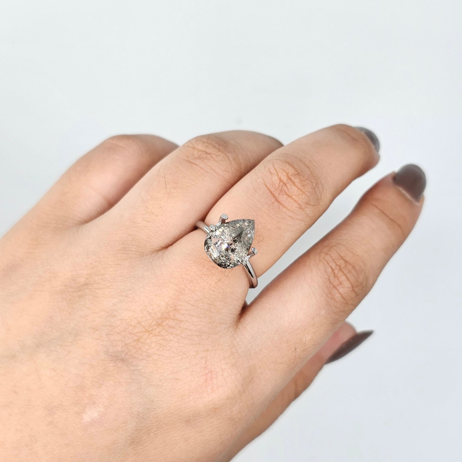 (Tc435) 4.53ct Pear Shape Salt and Pepper Natural Loose Diamond
